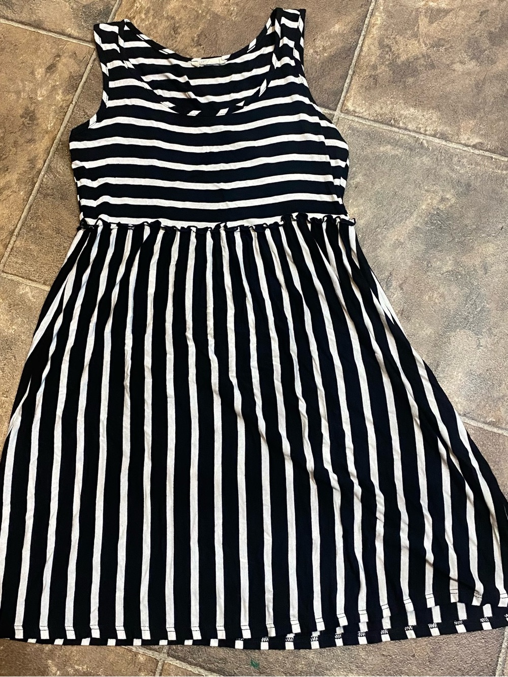 Sleeveless Black and White Striped Midi Dress